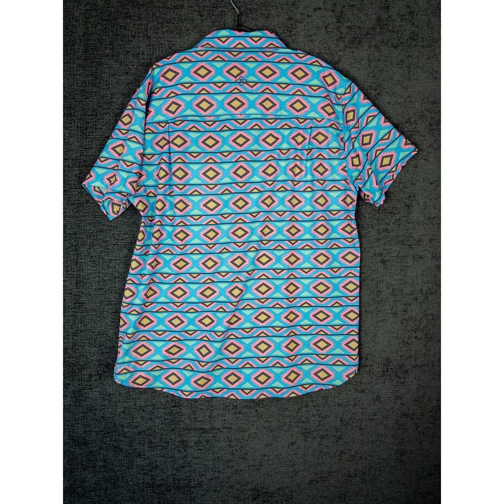 Burlebo Mens XL Aztec Print Button Up Shirt Pink Blue Short Sleeve Western - Picture 5 of 7